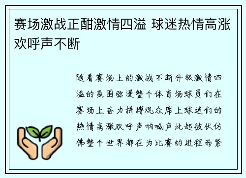 赛场激战正酣激情四溢 球迷热情高涨欢呼声不断